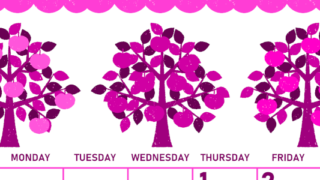 2026年10月縦型日曜始まり リンゴの木イラストのかわいいA4無料ピンクのカレンダー(2026-00831010)