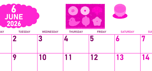 2026年6月横型月曜始まり 和菓子イラストのかわいいA4無料ピンクのカレンダー(2026-00830601)