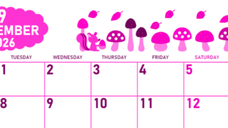 2026年9月横型月曜始まり 秋の季節イラストがかわいいA4無料ピンクのカレンダー(2026-00830901)