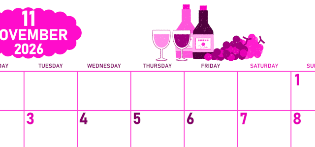 2026年11月横型月曜始まり ぶどうイラストのかわいいA4無料ピンクのカレンダー(2026-00831101)