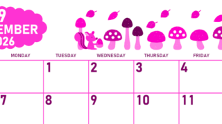 2026年9月横型日曜始まり 秋の季節イラストがかわいいA4無料ピンクのカレンダー(2026-00830900)