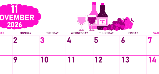 2026年11月横型日曜始まり ぶどうイラストのかわいいA4無料ピンクのカレンダー(2026-00831100)