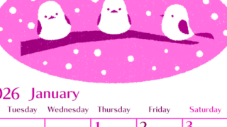 2026年1月縦型月曜始まり イラストのおしゃれA4無料ピンクのカレンダー(2026-00840111)