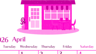 2026年4月縦型月曜始まり 新生活イラストのおしゃれA4無料ピンクのカレンダー(2026-00840411)