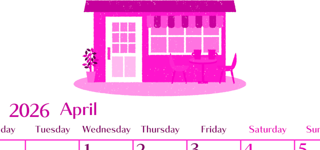 2026年4月縦型月曜始まり 新生活イラストのおしゃれA4無料ピンクのカレンダー(2026-00840411)
