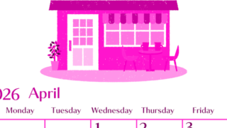 2026年4月縦型日曜始まり 新生活イラストのおしゃれA4無料ピンクのカレンダー(2026-00840410)