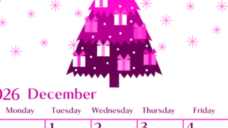2026年12月縦型日曜始まり クリスマスツリーイラストのおしゃれA4無料ピンクのカレンダー(2026-00841210)