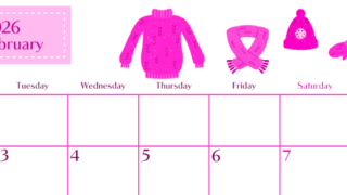 2026年2月横型月曜始まり イラストのおしゃれA4無料ピンクのカレンダー(2026-00840201)