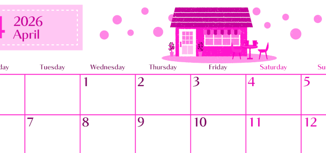 2026年4月横型月曜始まり 新生活イラストのおしゃれA4無料ピンクのカレンダー(2026-00840401)