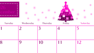 2026年12月横型月曜始まり クリスマスツリーイラストのおしゃれA4無料ピンクのカレンダー(2026-00841201)