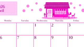 2026年4月横型日曜始まり 新生活イラストのおしゃれA4無料ピンクのカレンダー(2026-00840400)