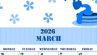 2026年3月縦型日曜始まり パンケーキイラストのかわいいA4無料ブルーのカレンダー(2026-00850310)