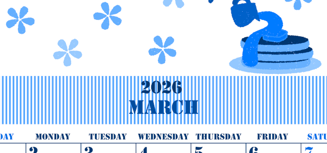 2026年3月縦型日曜始まり パンケーキイラストのかわいいA4無料ブルーのカレンダー(2026-00850310)