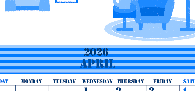 2026年4月縦型日曜始まり 新生活イラストのかわいいA4無料ブルーのカレンダー(2026-00850410)