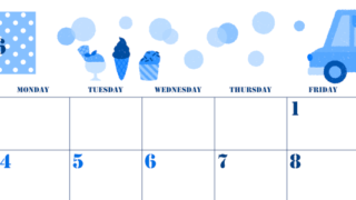 2026年5月横型日曜始まり アイスクリームのイラストがかわいいA4無料ブルーのカレンダー(2026-00850500)