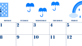 2026年6月横型日曜始まり 虹イラストのかわいいA4無料ブルーのカレンダー(2026-00850600)