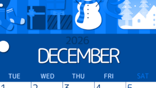 2026年12月縦型月曜始まり 雪だるまイラストのかわいいA4無料ブルーのカレンダー(2026-00871211)