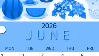 2026年6月縦型日曜始まり すいかイラストのかわいいA4無料ブルーのカレンダー(2026-00870610)