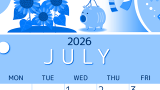 2026年7月縦型日曜始まり 蚊取り線香イラストのかわいいA4無料ブルーのカレンダー(2026-00870710)