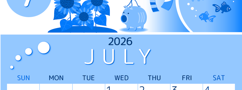 2026年7月縦型日曜始まり 蚊取り線香イラストのかわいいA4無料ブルーのカレンダー(2026-00870710)