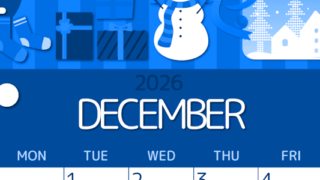 2026年12月縦型日曜始まり 雪だるまイラストのかわいいA4無料ブルーのカレンダー(2026-00871210)