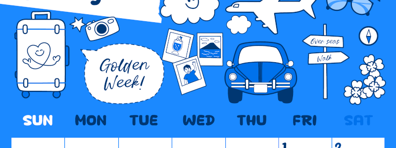 2026年5月縦型日曜始まり GWイラストのかわいいA4無料ブルーのカレンダー(2026-00880510)