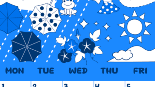 2026年6月縦型日曜始まり 季節イラストのかわいいA4無料ブルーのカレンダー(2026-00880610)