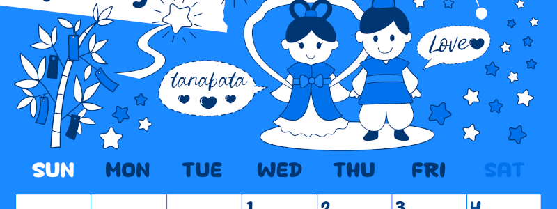 2026年7月縦型日曜始まり ポップなイラストがかわいいA4無料ブルーのカレンダー(2026-00880710)