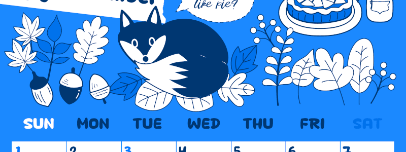 2026年11月縦型日曜始まり アップルパイのイラストがかわいいA4無料ブルーのカレンダー(2026-00881110)