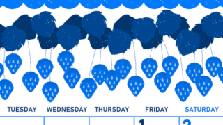 2026年5月縦型月曜始まり いちごイラストのかわいいA4無料ブルーのカレンダー(2026-00890511)