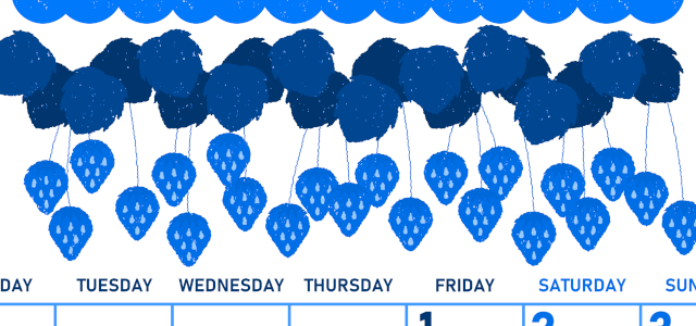 2026年5月縦型月曜始まり いちごイラストのかわいいA4無料ブルーのカレンダー(2026-00890511)