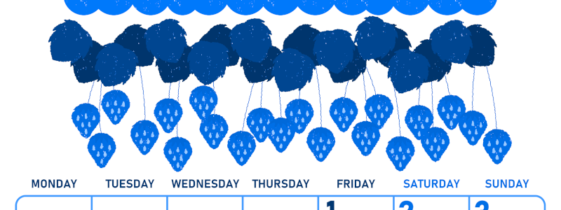 2026年5月縦型月曜始まり いちごイラストのかわいいA4無料ブルーのカレンダー(2026-00890511)