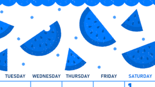 2026年8月縦型月曜始まり 季節の果物イラストのかわいいA4無料ブルーのカレンダー(2026-00890811)