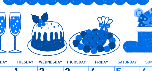 2026年12月縦型月曜始まり 御馳走イラストのかわいいA4無料ブルーのカレンダー(2026-00891211)