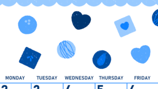 2026年2月縦型日曜始まり チョコのイラストがかわいいA4無料ブルーのカレンダー(2026-00890210)