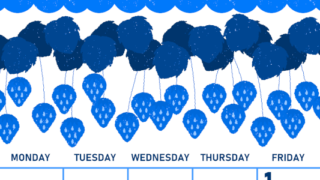 2026年5月縦型日曜始まり いちごイラストのかわいいA4無料ブルーのカレンダー(2026-00890510)
