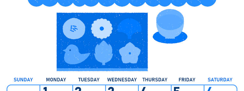 2026年6月縦型日曜始まり 和菓子イラストのかわいいA4無料ブルーのカレンダー(2026-00890610)