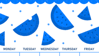 2026年8月縦型日曜始まり 季節の果物イラストのかわいいA4無料ブルーのカレンダー(2026-00890810)