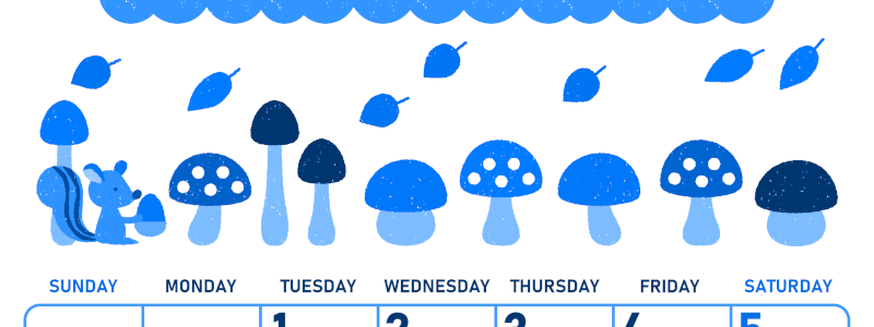 2026年9月縦型日曜始まり 秋の季節イラストがかわいいA4無料ブルーのカレンダー(2026-00890910)