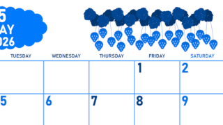2026年5月横型月曜始まり いちごイラストのかわいいA4無料ブルーのカレンダー(2026-00890501)
