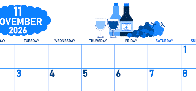 2026年11月横型月曜始まり ぶどうイラストのかわいいA4無料ブルーのカレンダー(2026-00891101)