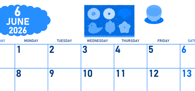 2026年6月横型日曜始まり 和菓子イラストのかわいいA4無料ブルーのカレンダー(2026-00890600)