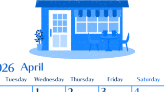 2026年4月縦型月曜始まり 新生活イラストのおしゃれA4無料ブルーのカレンダー(2026-00900411)