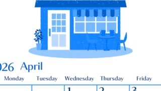 2026年4月縦型日曜始まり 新生活イラストのおしゃれA4無料ブルーのカレンダー(2026-00900410)