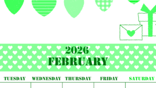 2026年2月縦型月曜始まり ラブレターイラストのかわいいA4無料グリーンのカレンダー(2026-00910211)