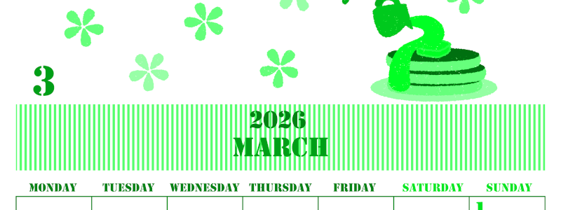 2026年3月縦型月曜始まり パンケーキイラストのかわいいA4無料グリーンのカレンダー(2026-00910311)