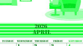 2026年4月縦型月曜始まり 新生活イラストのかわいいA4無料グリーンのカレンダー(2026-00910411)