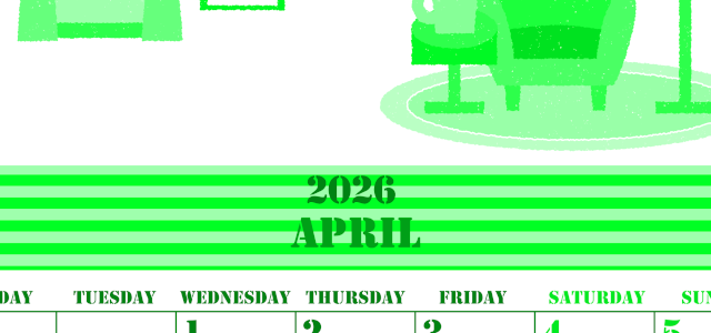 2026年4月縦型月曜始まり 新生活イラストのかわいいA4無料グリーンのカレンダー(2026-00910411)