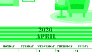 2026年4月縦型日曜始まり 新生活イラストのかわいいA4無料グリーンのカレンダー(2026-00910410)