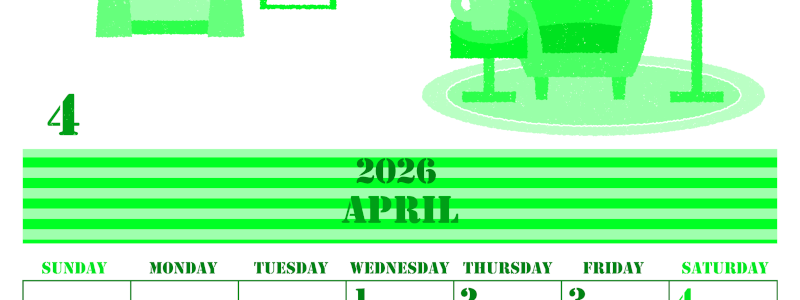2026年4月縦型日曜始まり 新生活イラストのかわいいA4無料グリーンのカレンダー(2026-00910410)